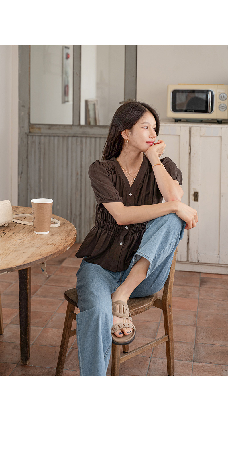 르비안 셔링 퍼프 블라우스