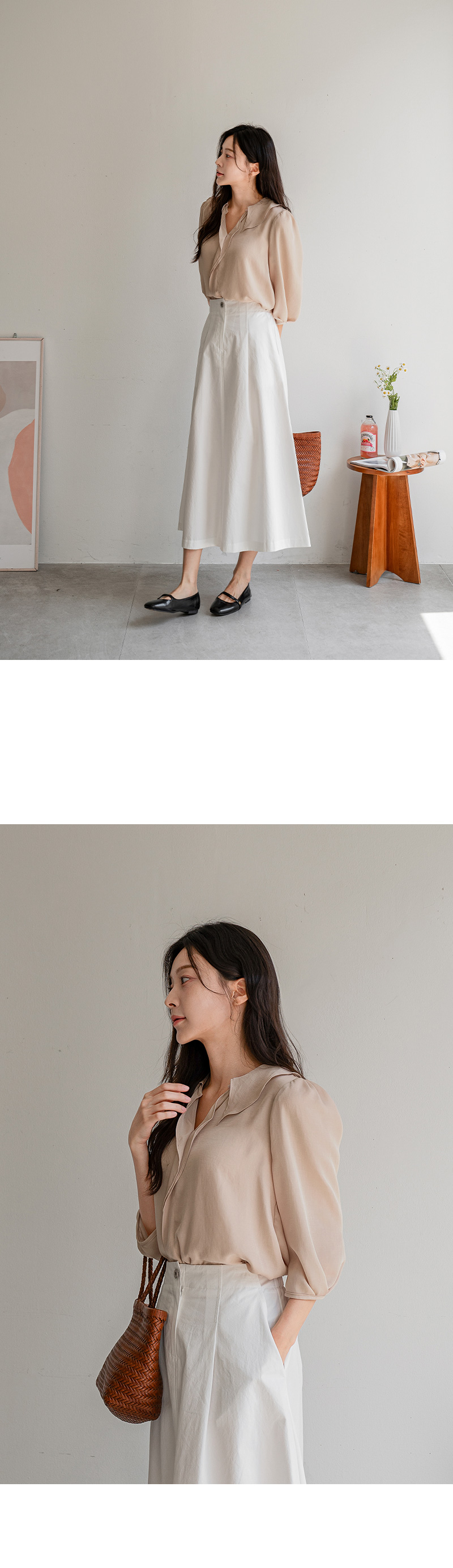 베로나 러플 훌 7부 블라우스