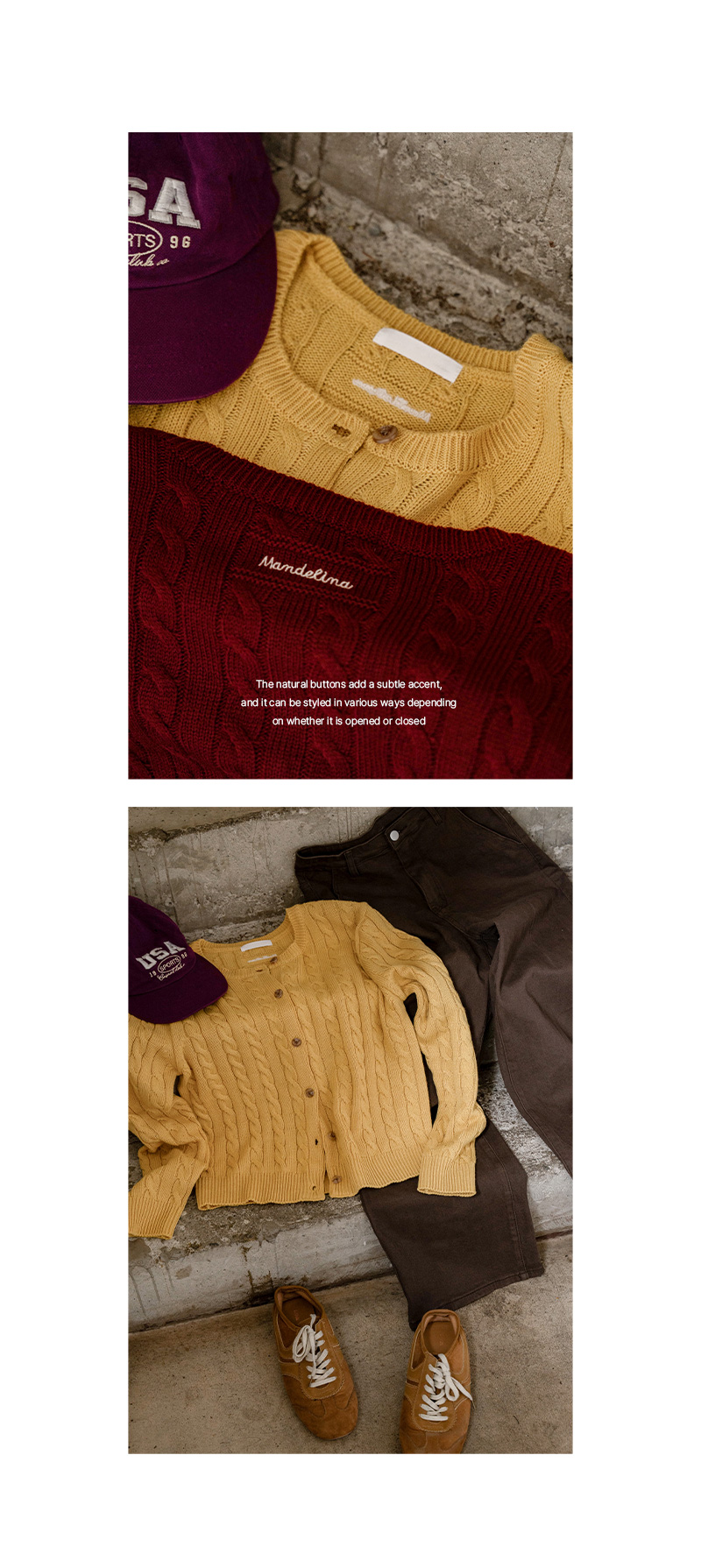 아크 꽈배기 자수 니트 가디건