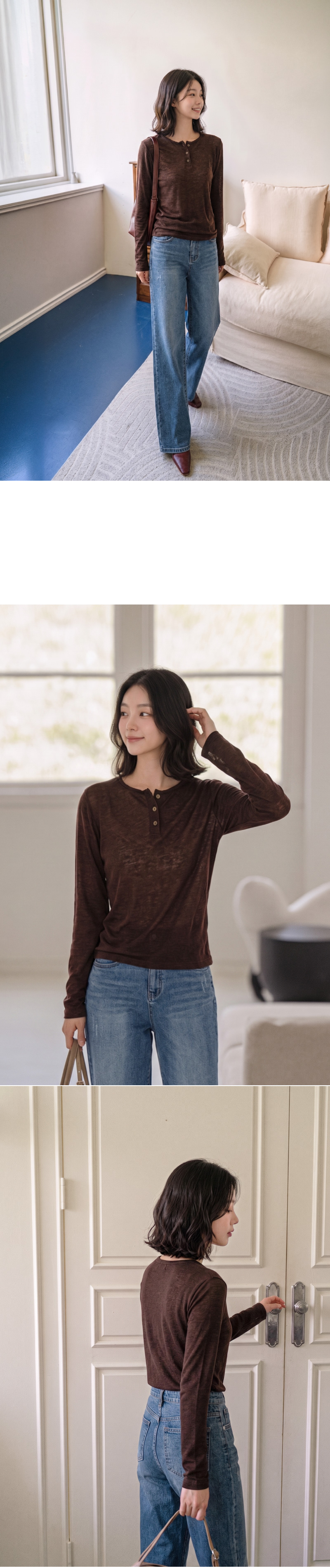 보드리 레이어드 버튼 티셔츠
