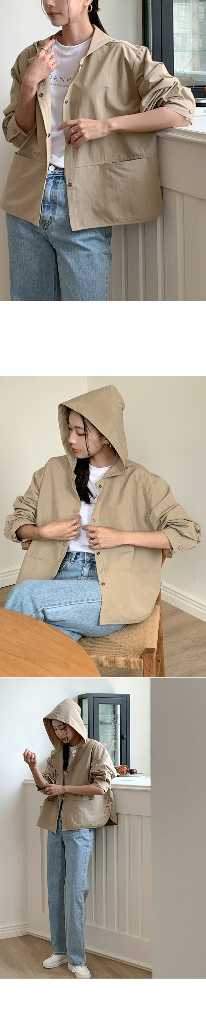 스냅버튼 후드 셔츠 자켓
