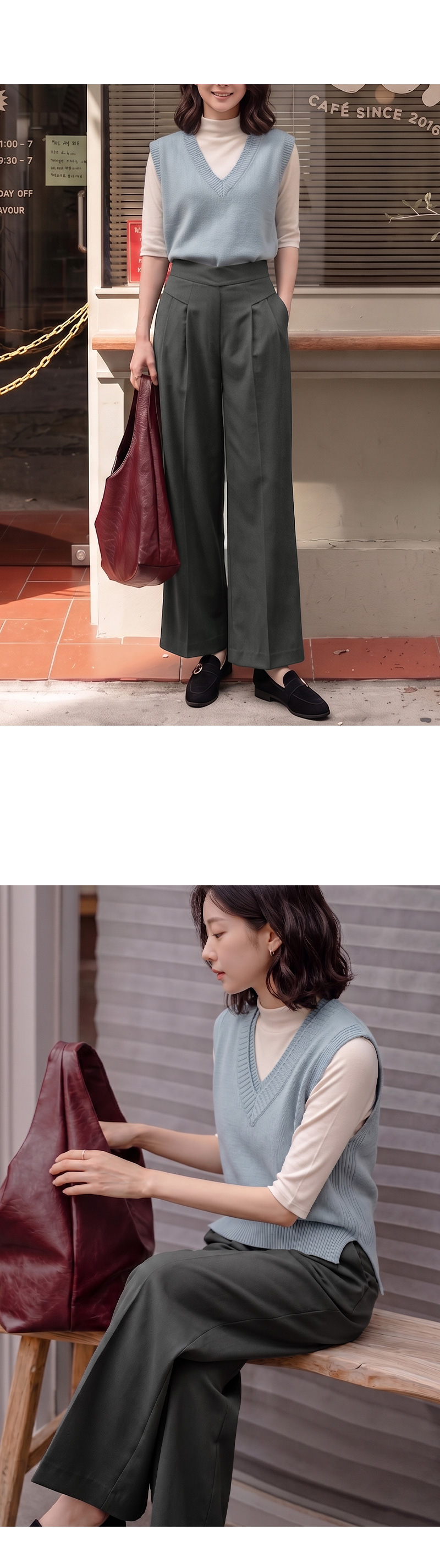 골든 핀턱 뒷밴딩 와이드 팬츠