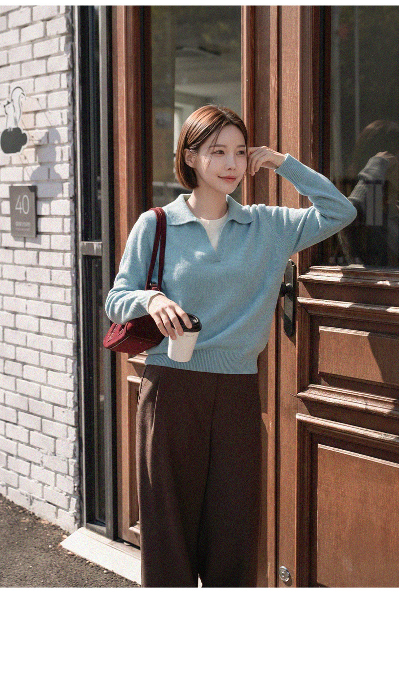 마일드 배색 카라 레이어드 니트