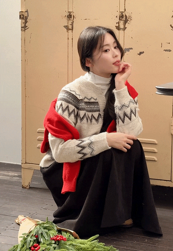 코코아 노르딕 울 가디건