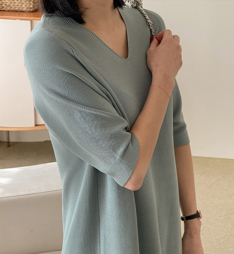 에브리 반팔 니트 롱 원피스