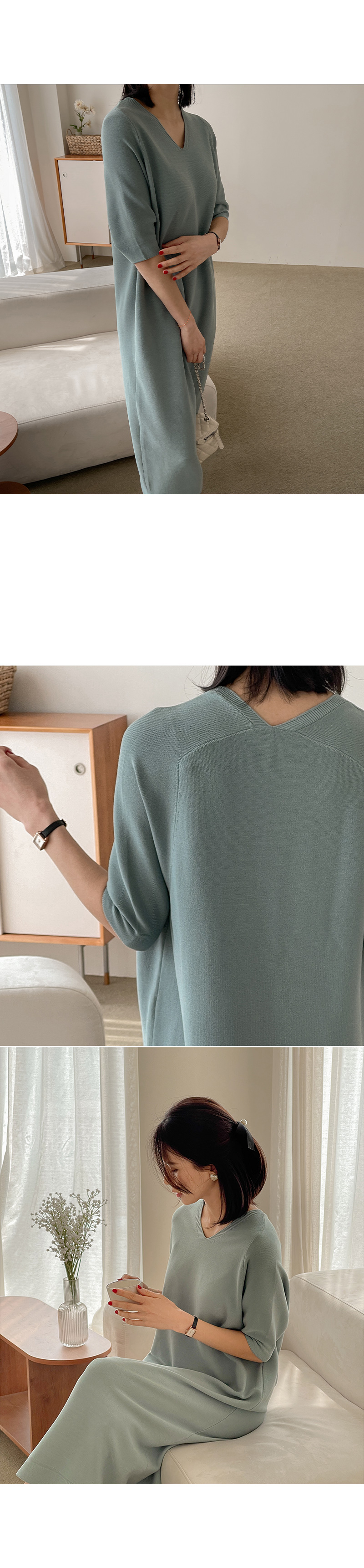 에브리 반팔 니트 롱 원피스