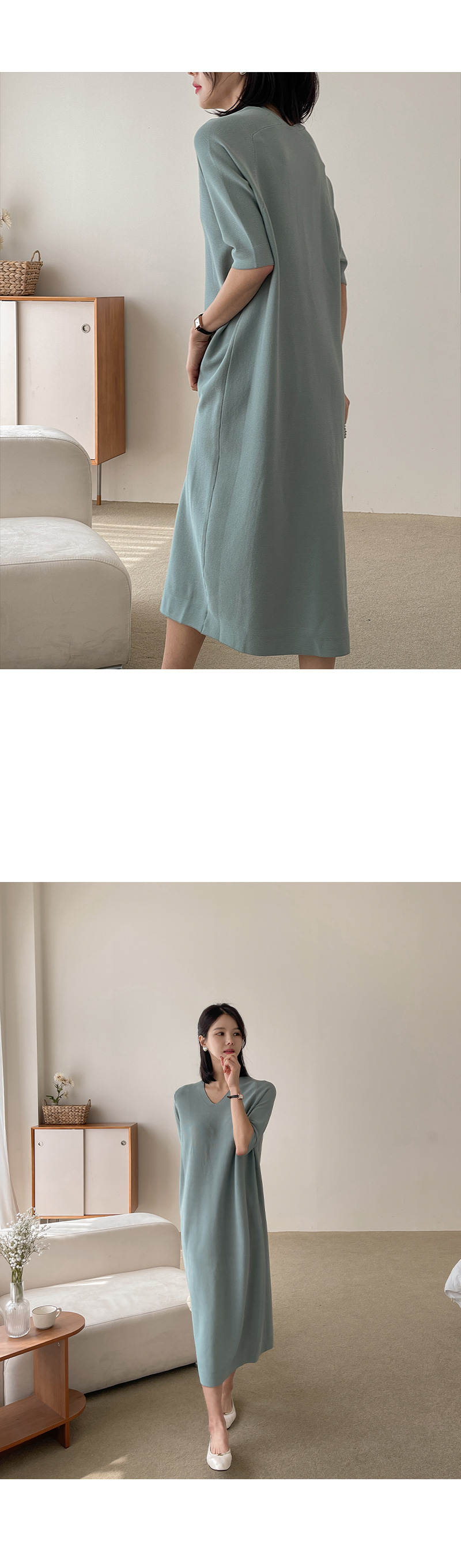 에브리 반팔 니트 롱 원피스