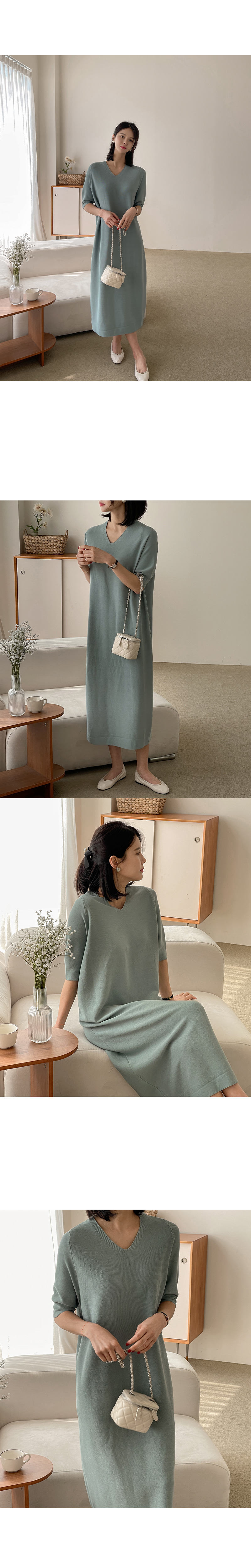 에브리 반팔 니트 롱 원피스