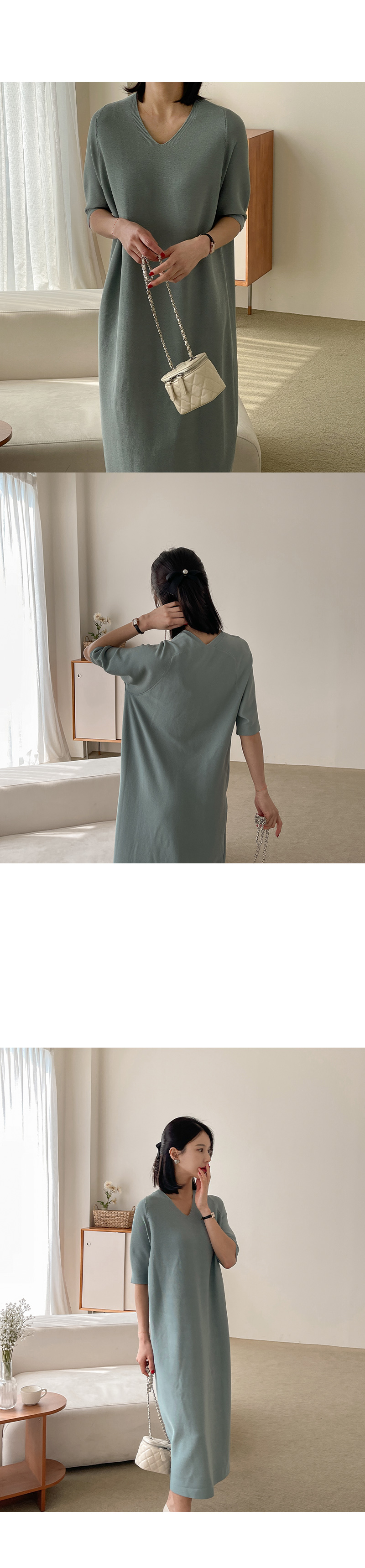 에브리 반팔 니트 롱 원피스