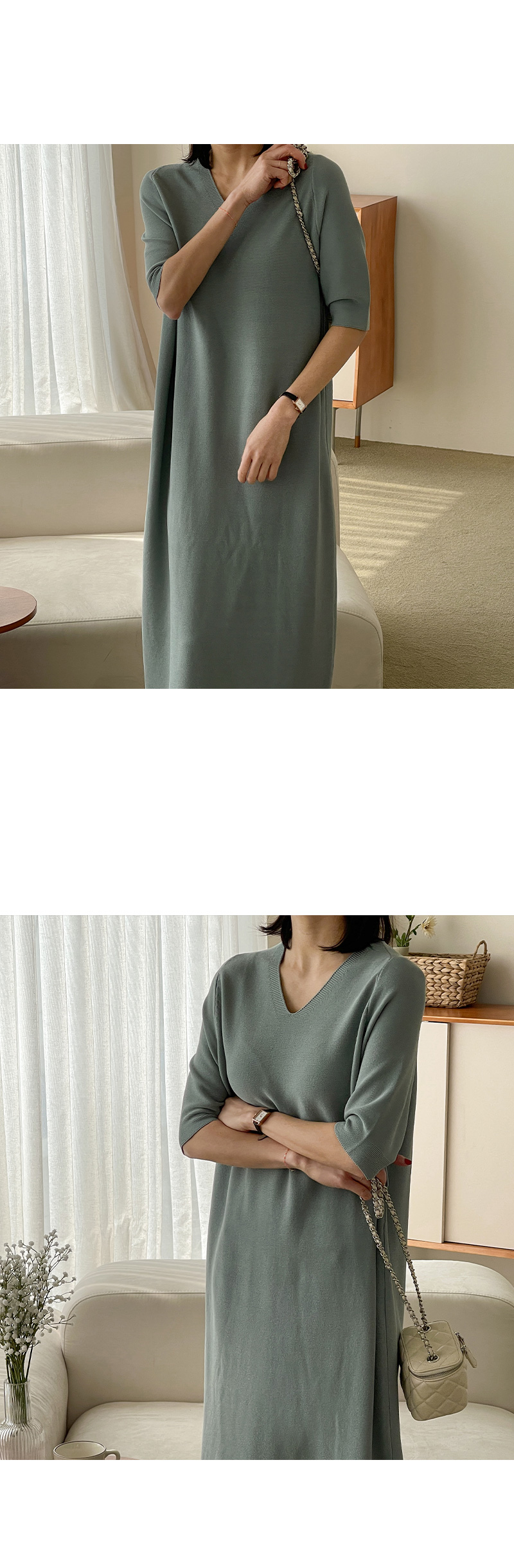 에브리 반팔 니트 롱 원피스