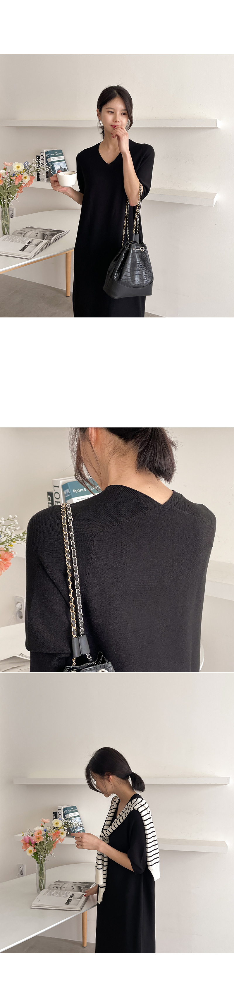 에브리 반팔 니트 롱 원피스