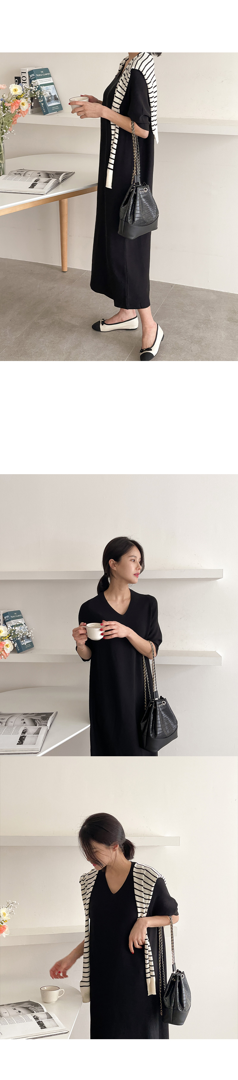 에브리 반팔 니트 롱 원피스