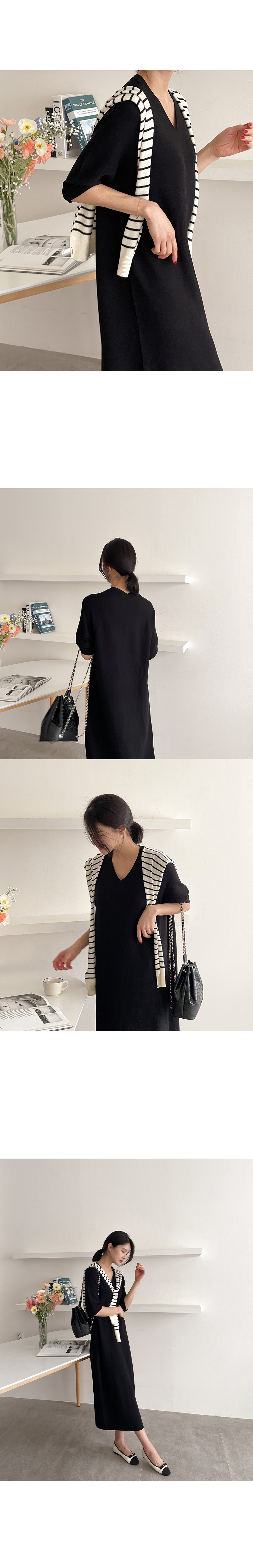 에브리 반팔 니트 롱 원피스