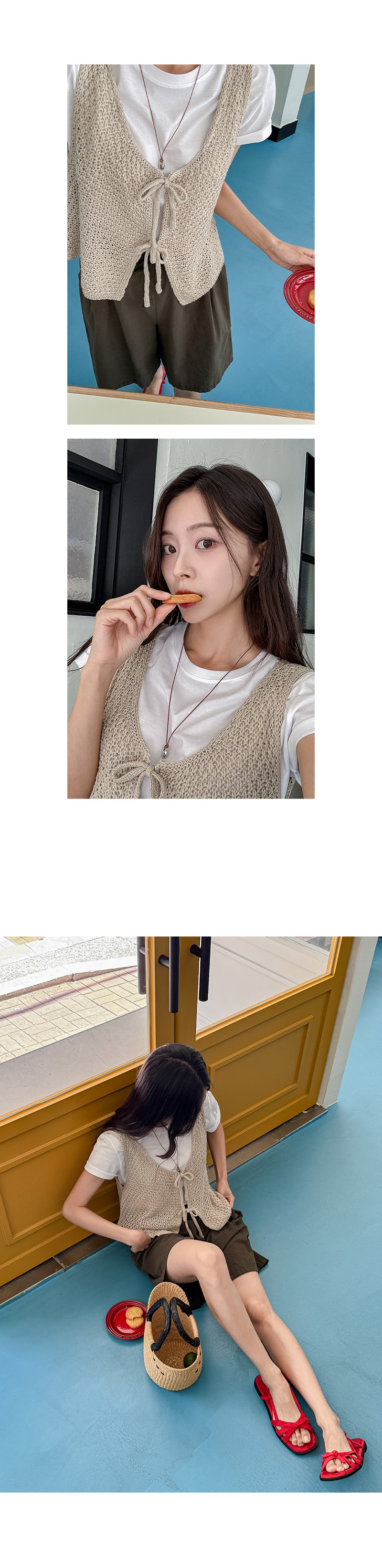 카키 바인딩 코튼 밴딩 반바지