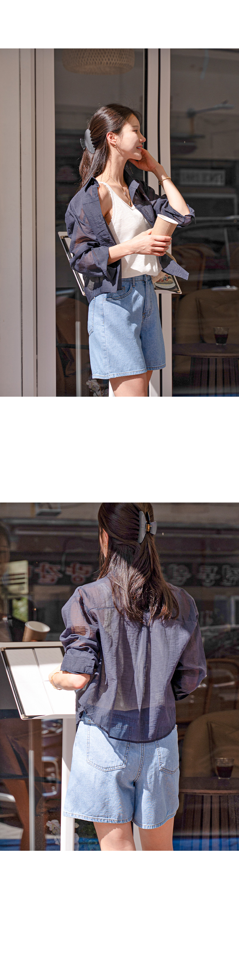 은은한 시스루 베이직 카라 셔츠
