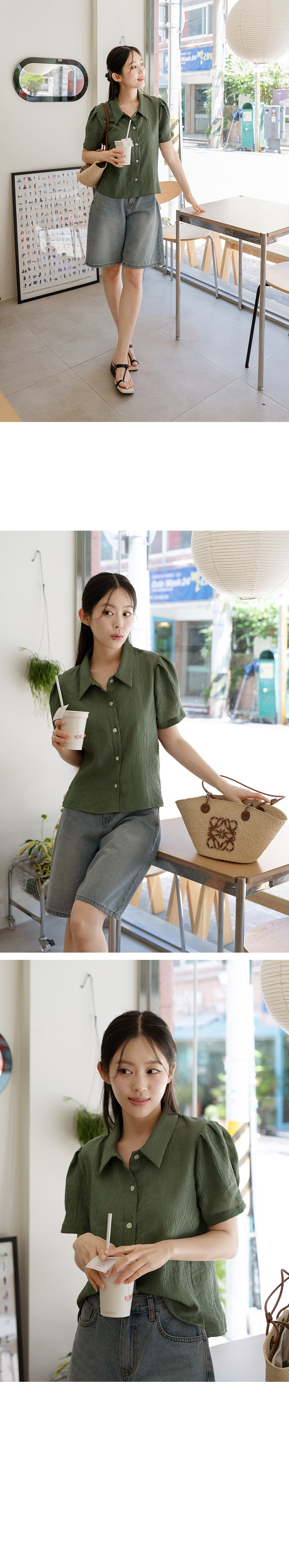 회카키 카라 링클 반팔 블라우스