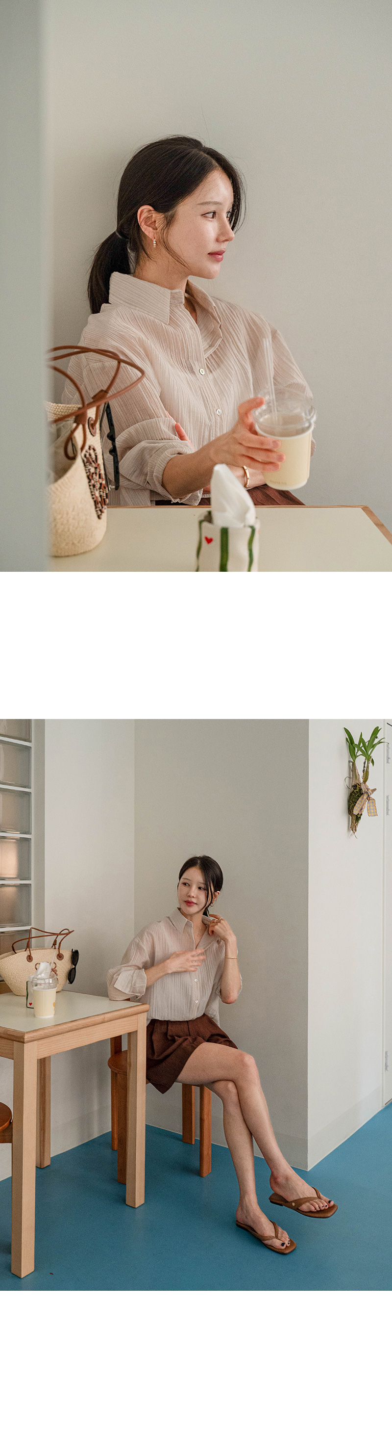 베이지 백 포인트 리오셀 셔츠
