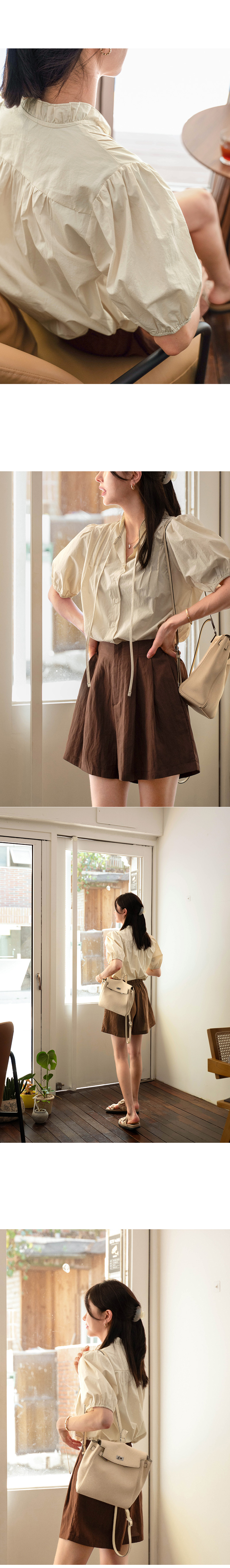 넥프릴 핀턱 퍼프 블라우스