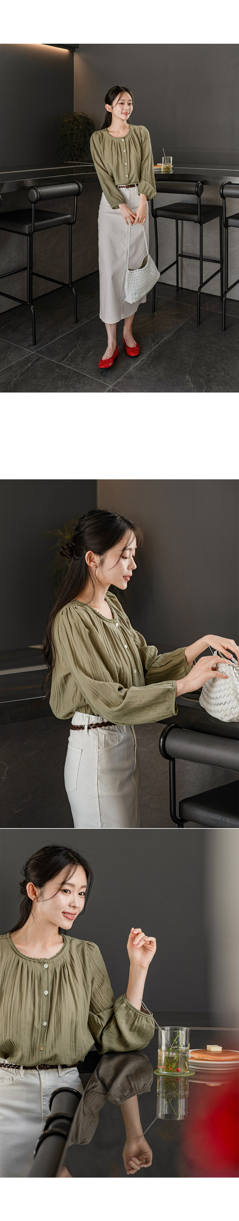 사르르 핀턱 레이시 블라우스