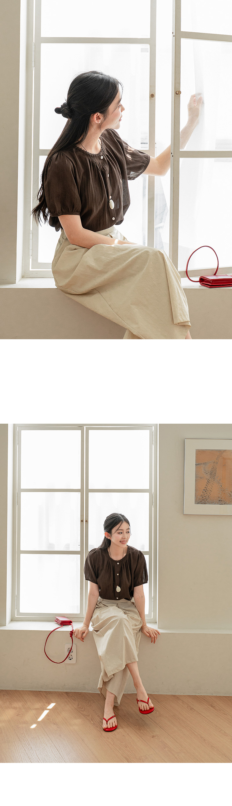 사르르 핀턱 레이시 블라우스