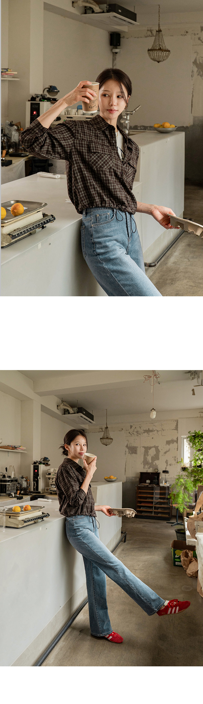 클레버 스트링 체크 남방 셔츠