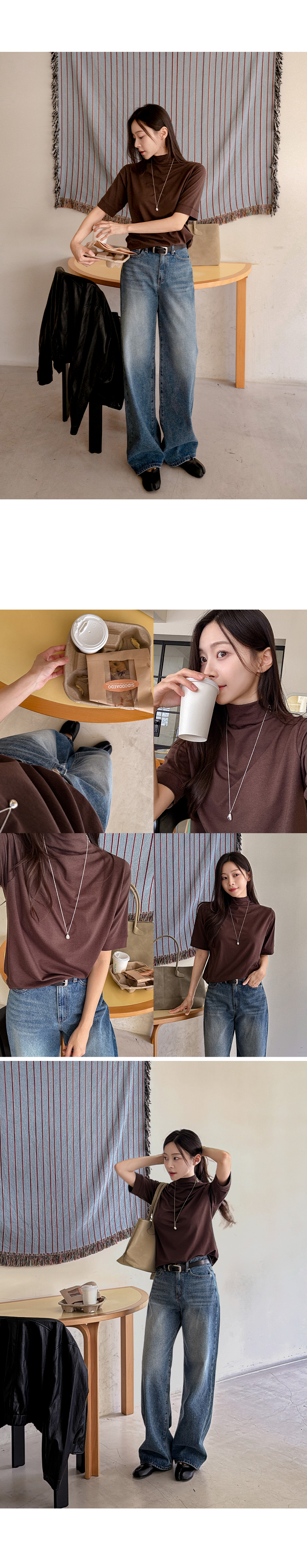솔리드 브이넥 5부 니트