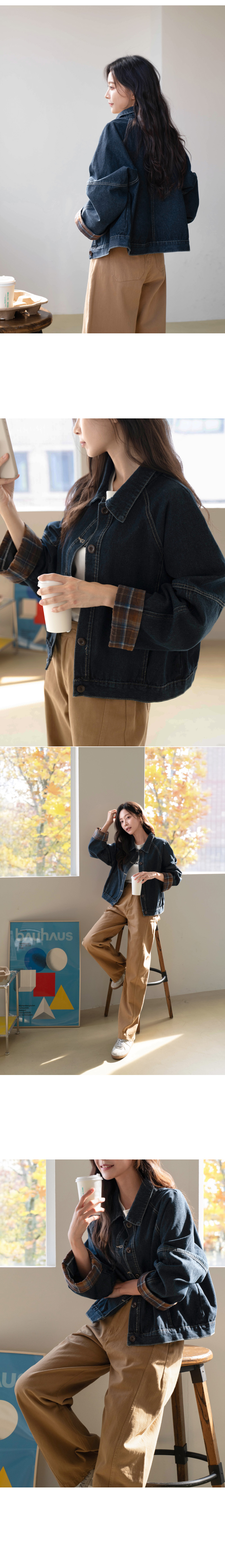 폴딩 키치체크 데님 자켓