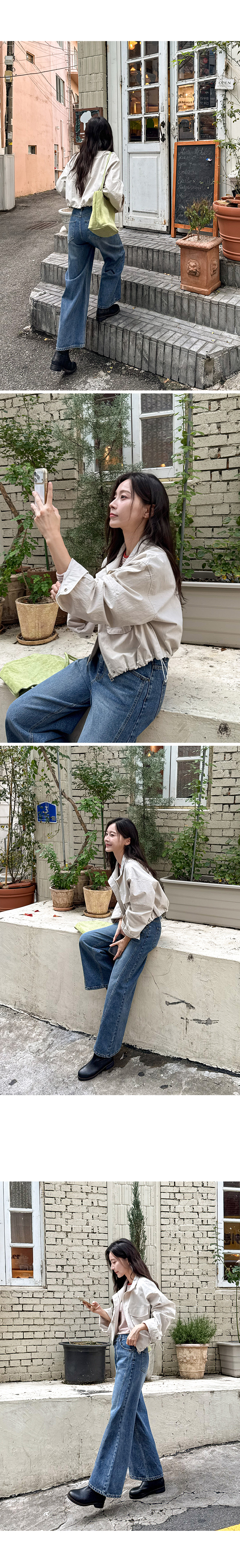 쿠버 사선절개 와이드 데님 팬츠