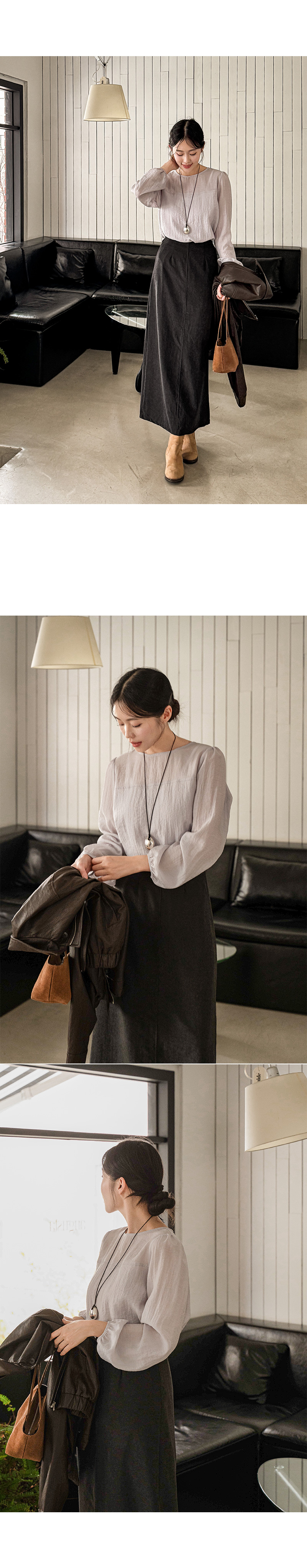 실키 러플 이중 긴팔 블라우스