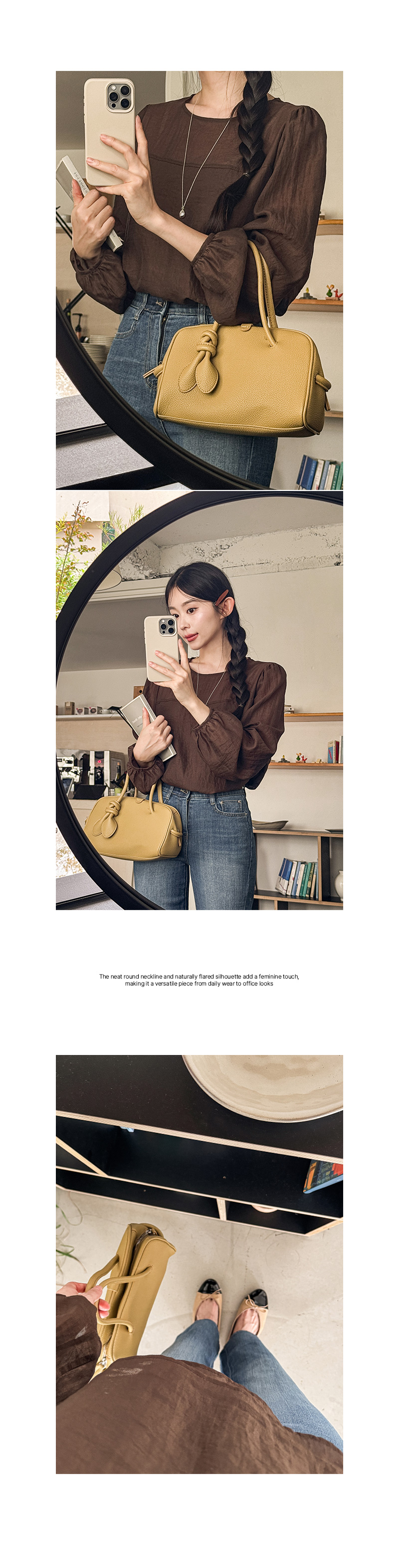 실키 러플 이중 긴팔 블라우스