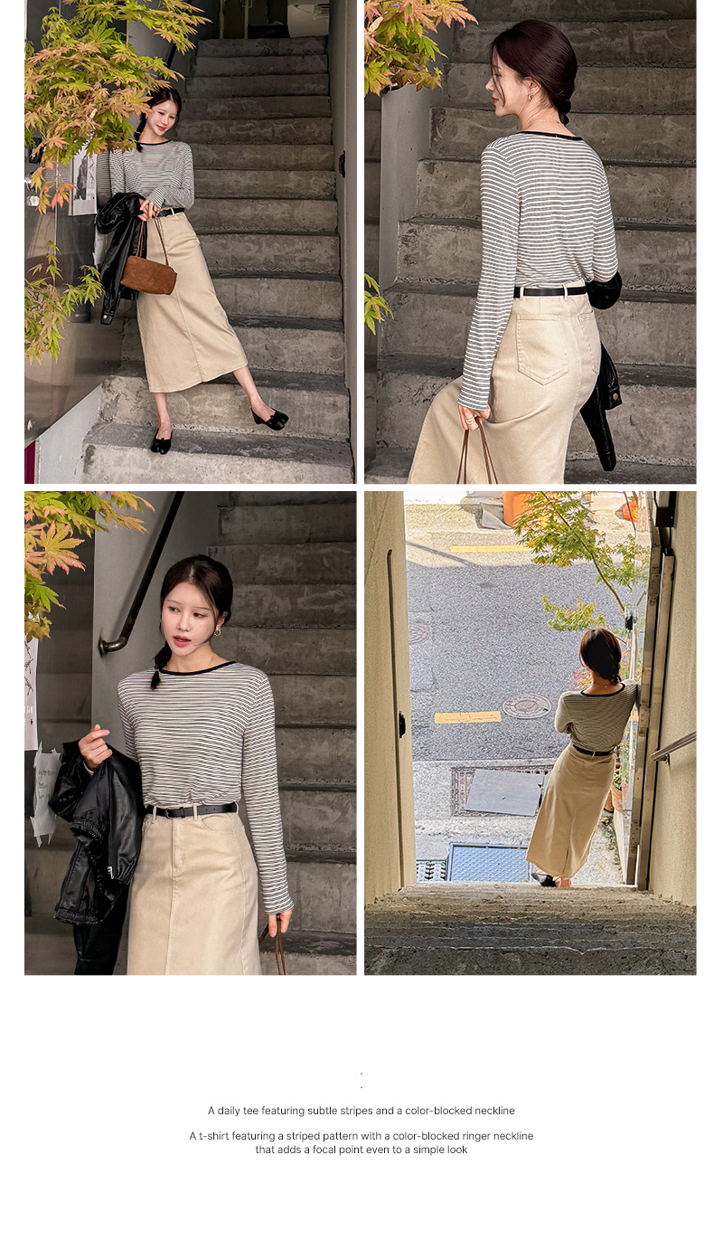 [어스유] 링거 단가라 티셔츠
