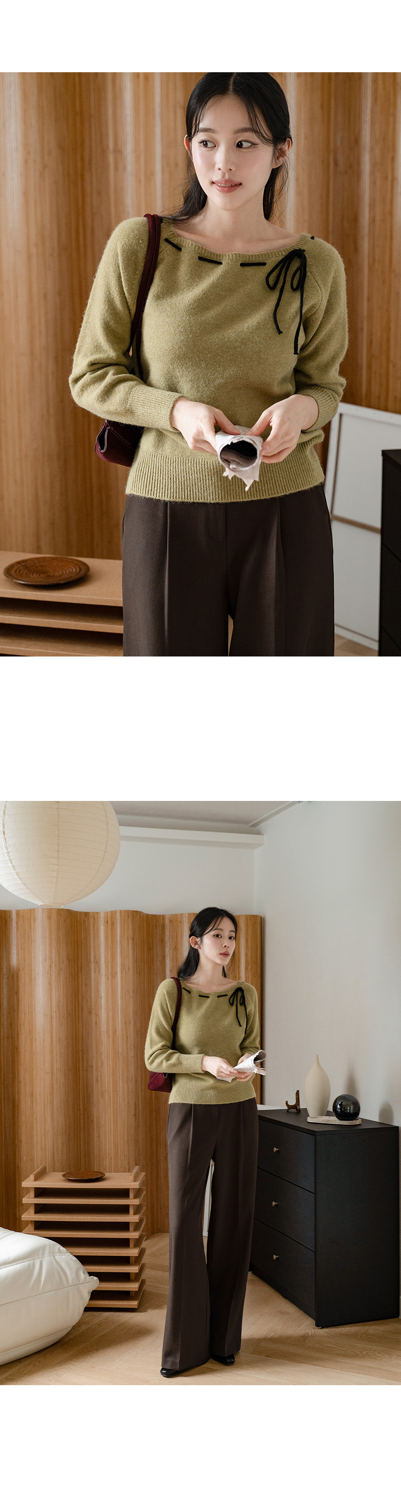 넥 리본 포인트 보트 니트