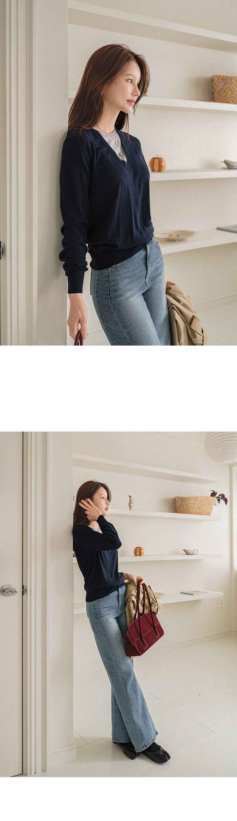 [벨유] 울 투톤 배색 펜던트 니트