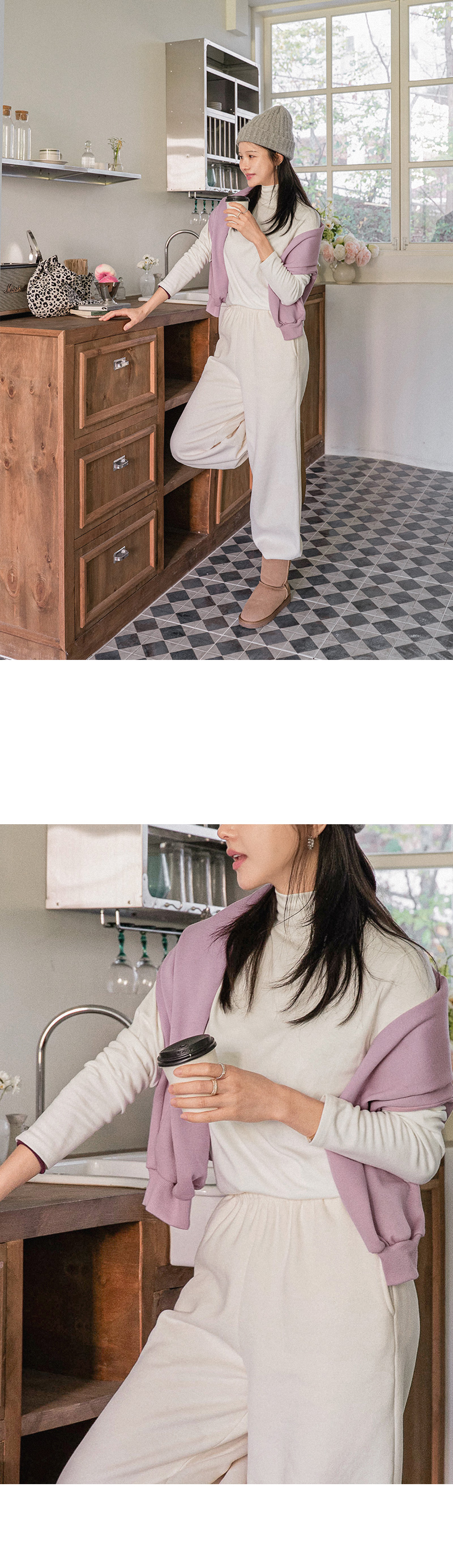 [벨유] 베이직 스판 반폴라 기모티